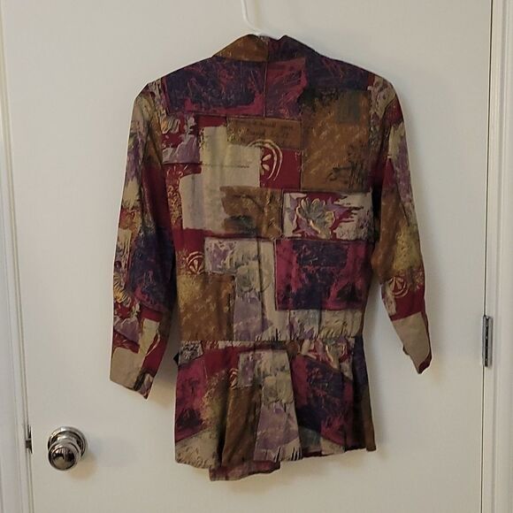VTG 1990s MERYL FASHIONS LTD Oxblood buckle floral patchwork surplice shacket - Picture 6 of 9